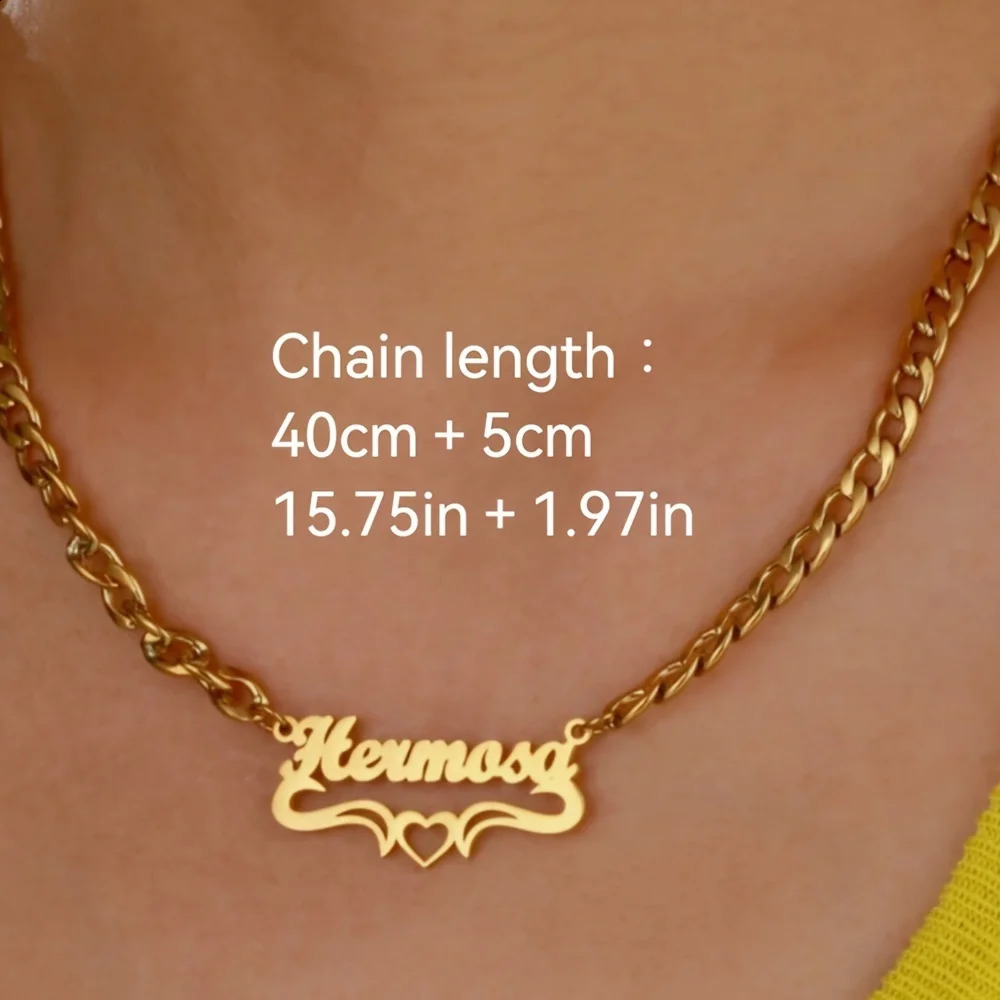 Custom Heart Ribbon Necklaces For Women Gold Color Stainless Steel Cuban Chain Name Necklace Wedding Engagement Jewelry Gift 250425