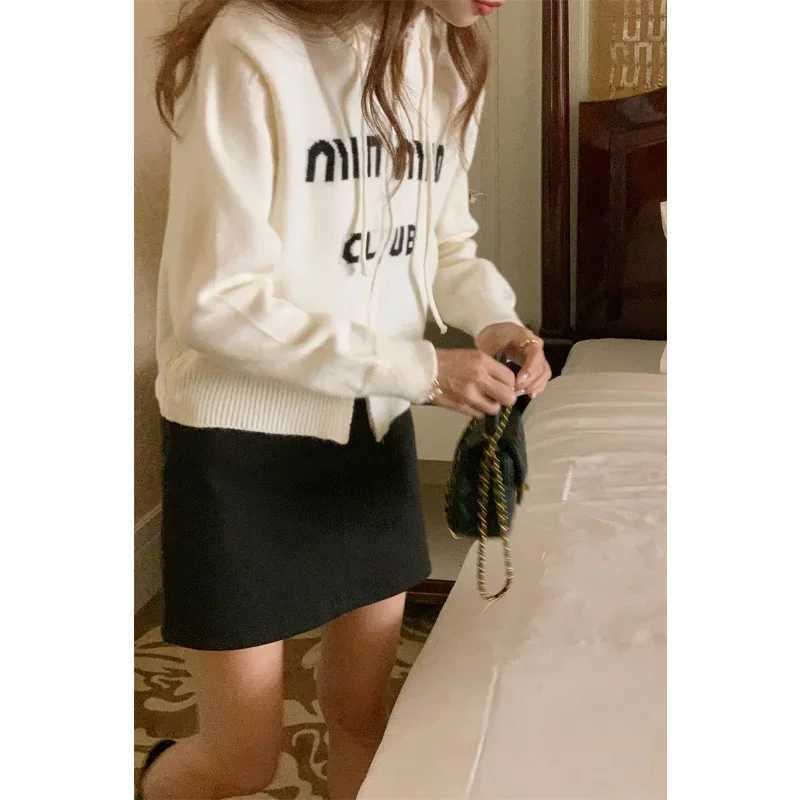 Women Cardigan French Retro Knitted Outwear Autumn Simple Drawstring Hooded Casual Knitwear Versatile Temperament Female WearT251125