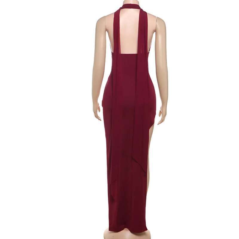 Dongdumaoyi Townlike Maxi Long Slim Bodycon Dress Women Halter Spring Summer Scarf High Split Nightclub Sexy Party Dresses