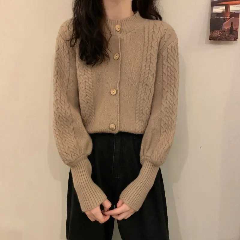 New Spring and Autumn New Bubble Long Sleeve Fried Dough Twists Sweater Cardigan Loose Top Short Knitted Coat WomenT251125
