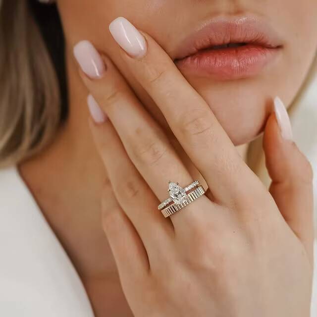 IGI Certified Cvd Lab Grown Created Diamond 10K Solid Gold Rings Pear Engagement Ring Jewelry for Women