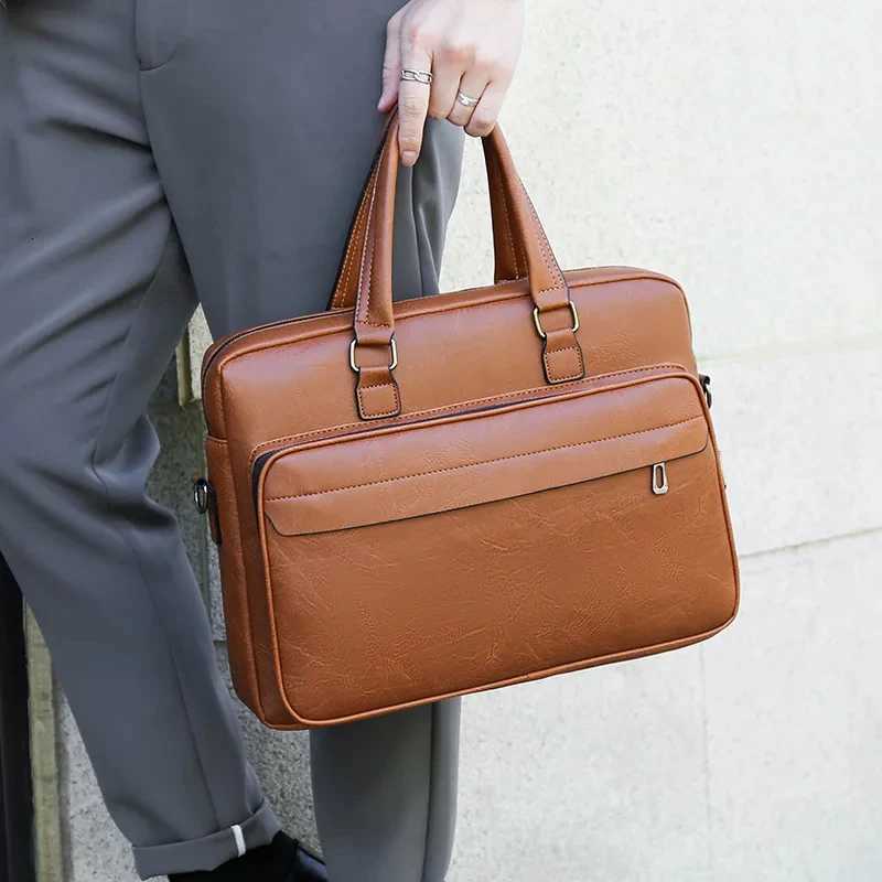 PU Leather Briefcase For Men Handbag Laptop Folder Shoulder Office Business Vintage Messenger Crossbody Portfolio Designer BagT251125