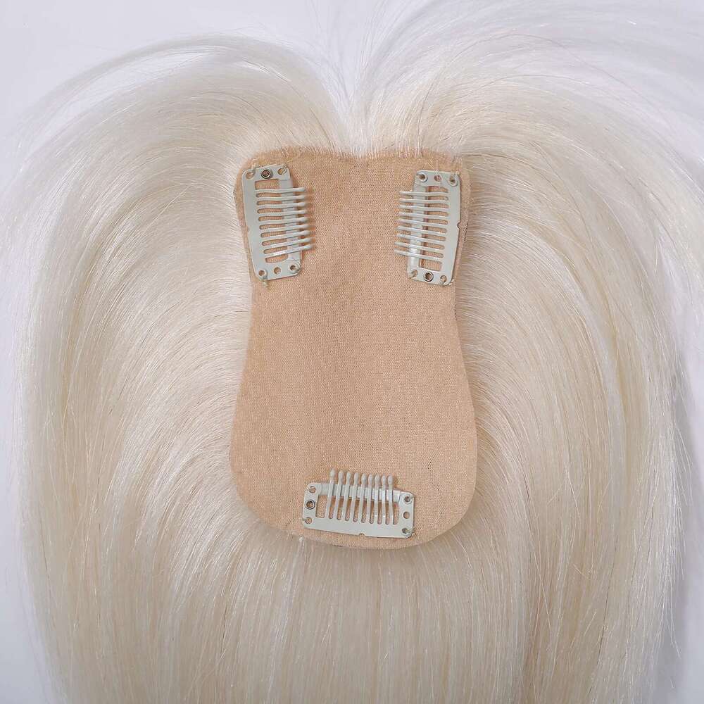 Platinum White Remy Human With Bangs 10 Inches Hairpieces Silk Base Clips In Toppers For Women Hair Extensions