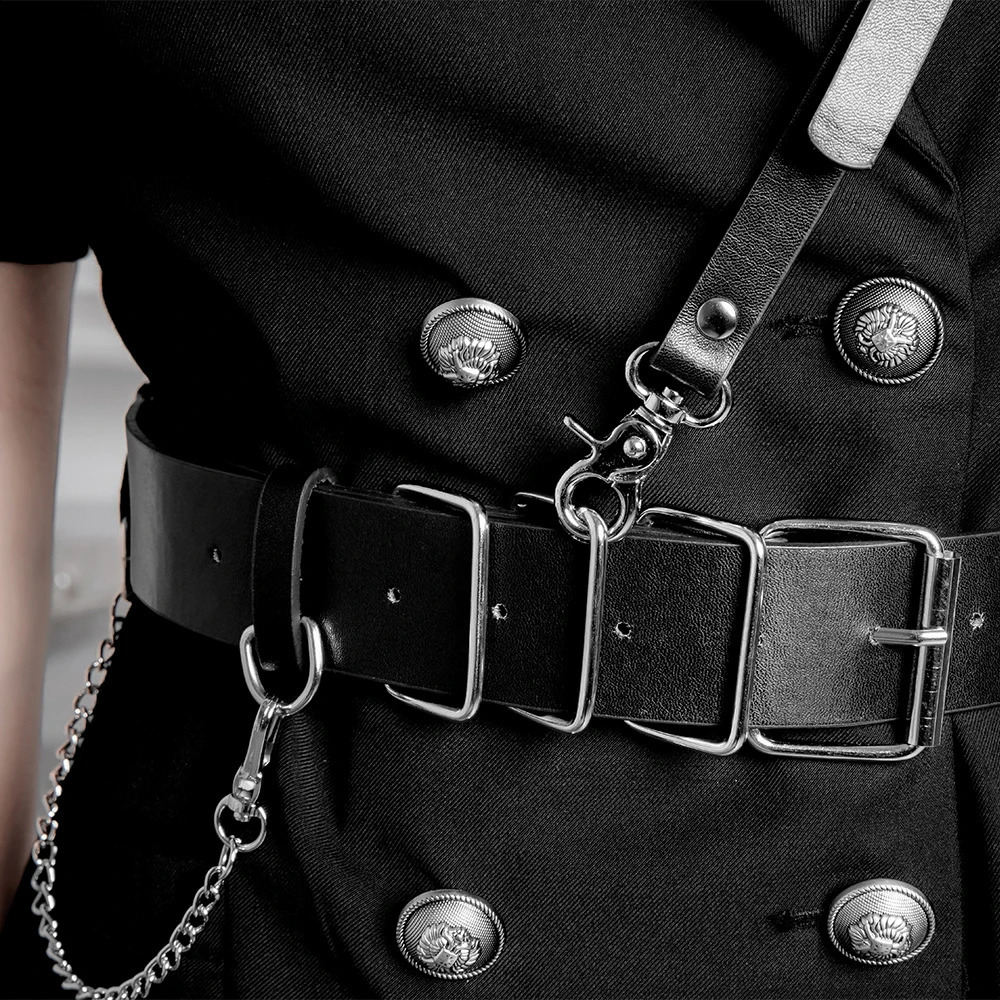 Techwear style hip-hop punk rock adjustable Pu leather shoulder strap womens multifunctional leather waist chain Y2k belt 250423
