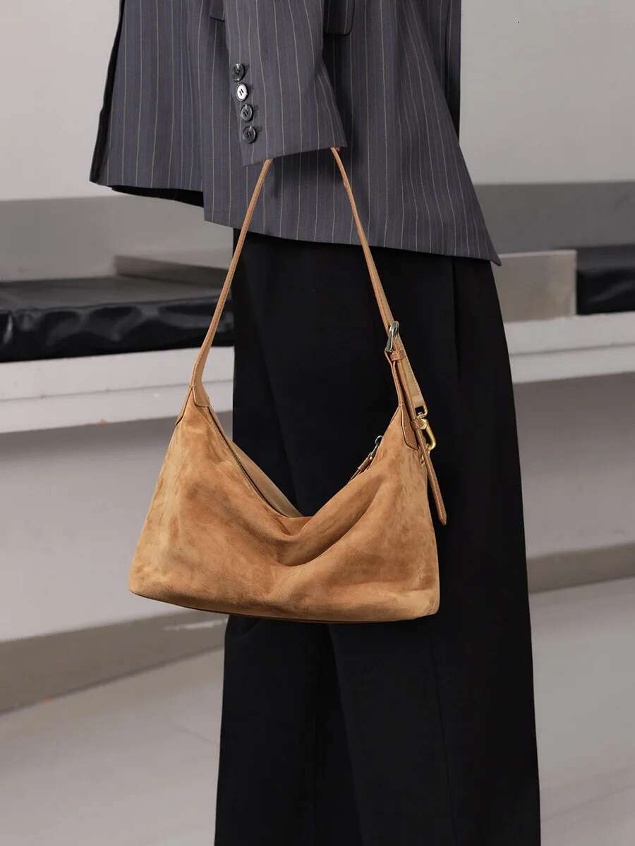First Layer Vegetable Tanned Cowhide Armpit Classic Crossbody Hobo Bag All-Match Casual Genuine Leather Commuting Shoulder Dumpl