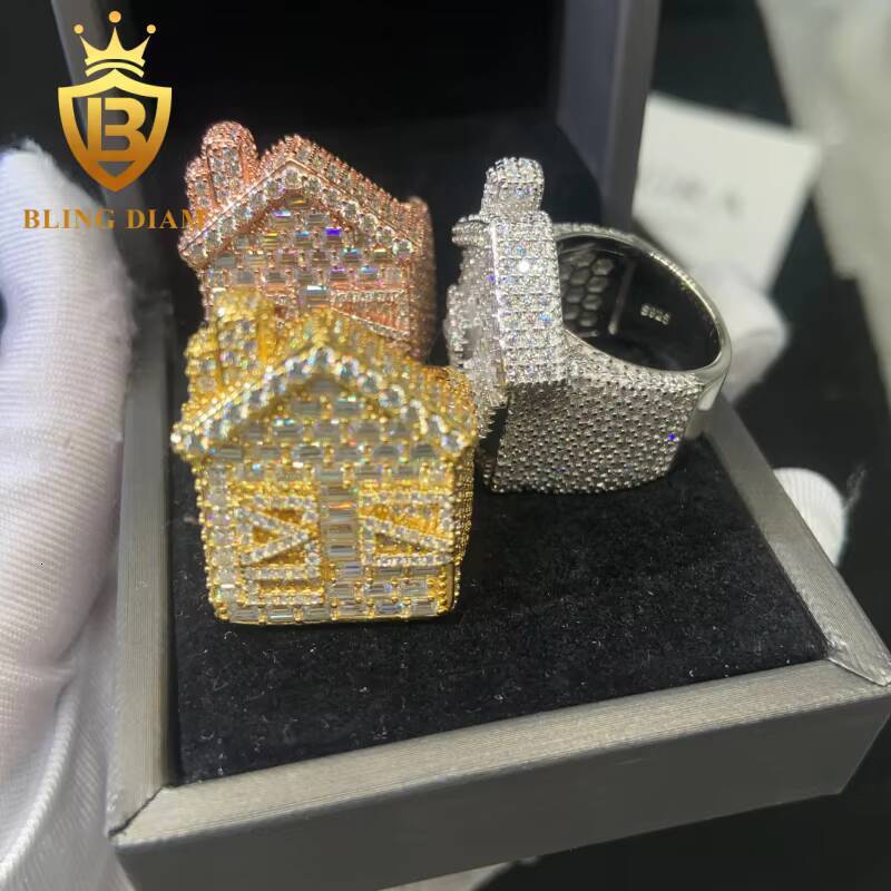 925 Sterling Silver Moissanite Rings House Shape Ring Iced Out Moissanite Hip Hop Jewelry High Quality Diamond Pass Diamond Test