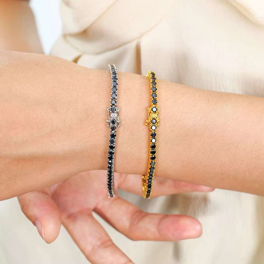Manufacturer Top Quality 925 Silver Round 3-6mm Black Moissanite Tennis Bracelet White/Gold Color Fashion Jewelry for Youngster