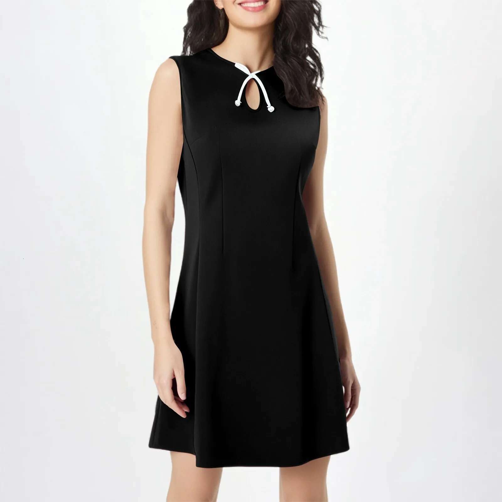 Sexy Chic Bow Tie Party Women Mini Sleeveless O Neck Elegant Dress Fashion 2025 Spring Summer