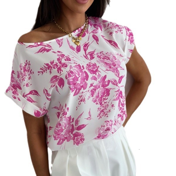 2024 Summer Simple Fashion Printed Round Neck Loose Shirt Womens Top