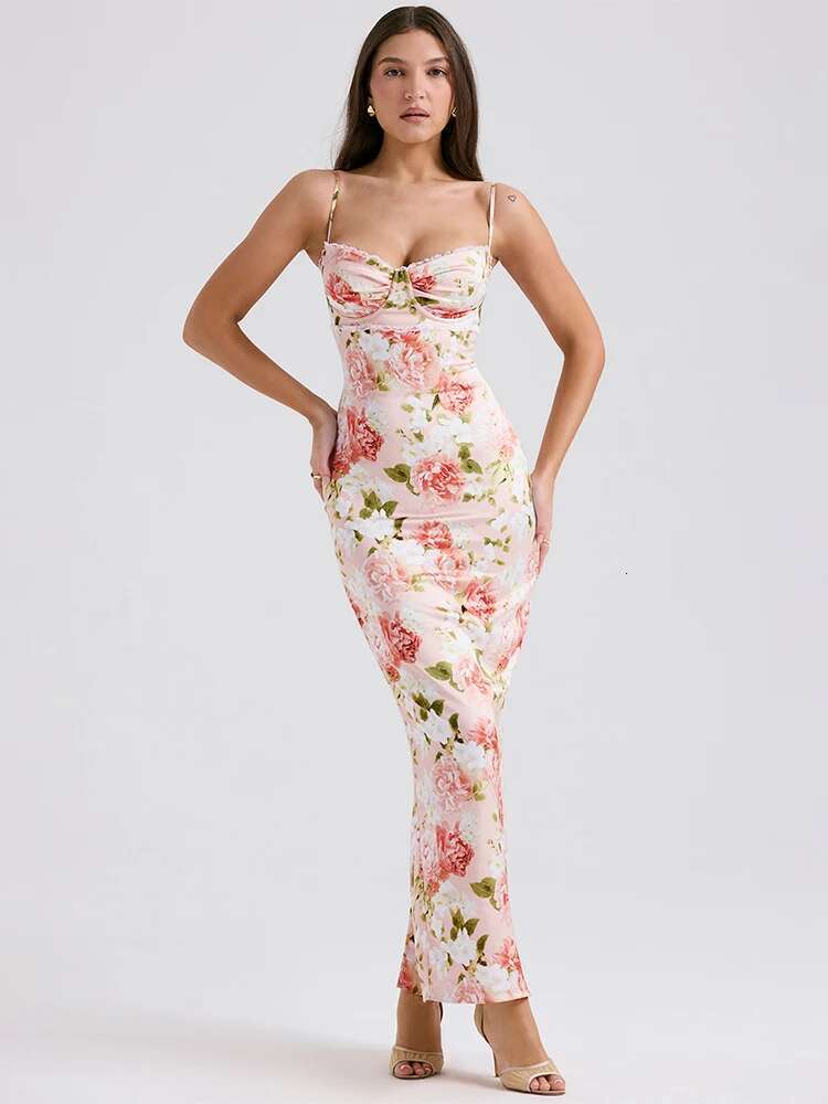 Dongdumaoyi Townlike Print Slim Bodycon Elegant Maxi Long Dress Women Spaghetti Strap Spring Summer Backless Sexy Party Dresses