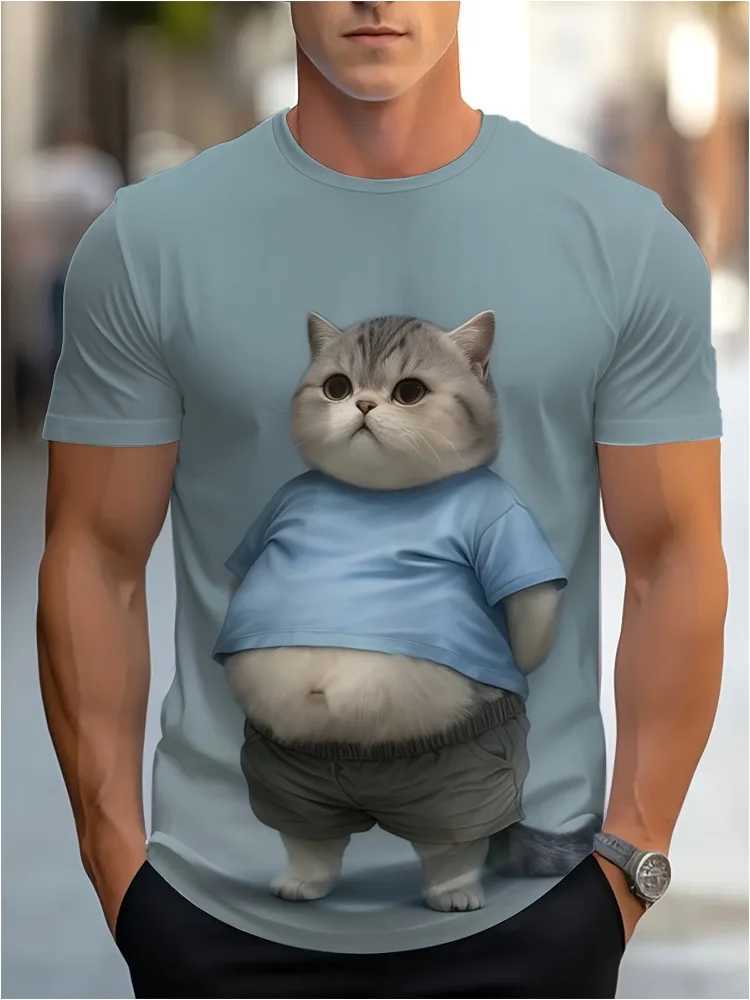 Fashion Sketch Animal Graphics Mens T-shirt Cat 3D Printing Oversized Short Sleeve T-shirt O-neck Casual Mens T-shirt W250425