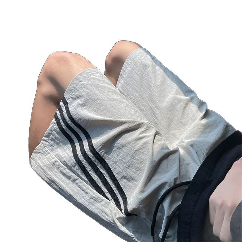 Large striped quick drying shorts men's summer American contrasting three bar straight leg beach trendy brand versatile five quarter pants