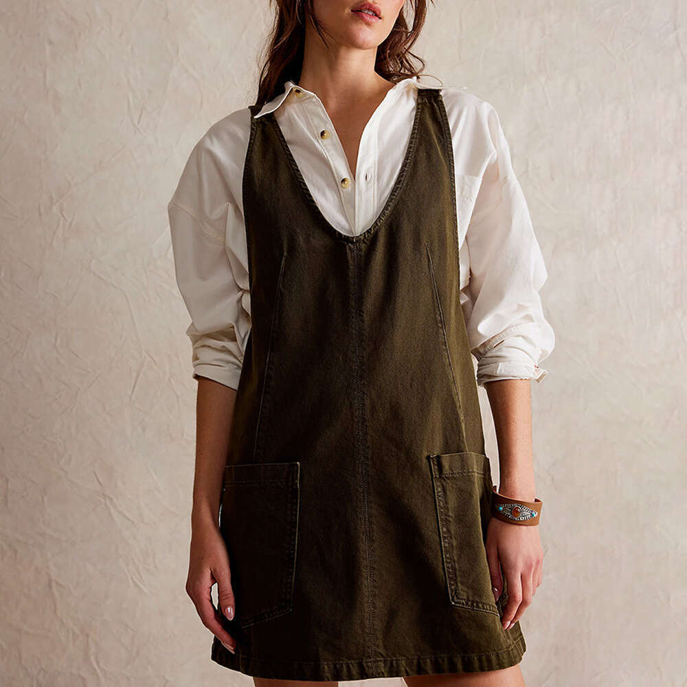 European and American Summer Women's Denim Strap Pocket Adjustable Mini Dress Multi Color 2025 New Casual Fashion Trendy Clothing