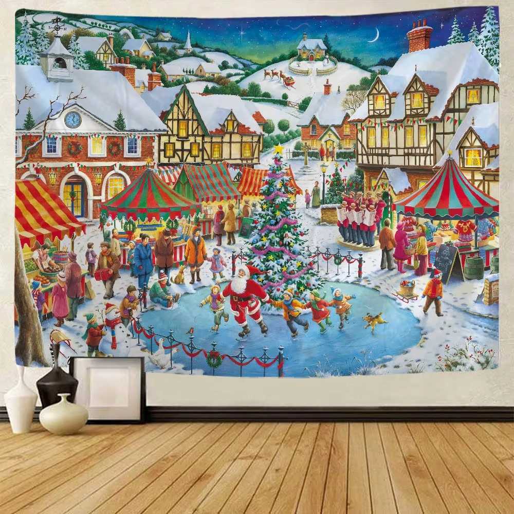 Christmas Tapestry Wall Hanging Elk Santa Claus Tree Pattern New Year Gift Home Fabric Decor for Living Room Bedroom OfficeM251125