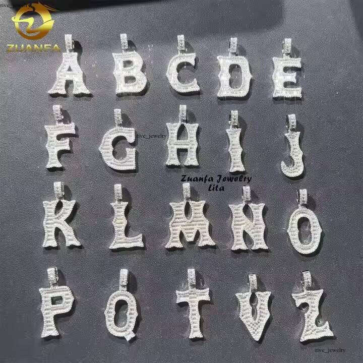 Ice out VVS Moissanite Custom Hip-Hop Jewelry Iced Out Letter Cuban Chain 925 Silver Chrysolite Moissanite Initial Pendant