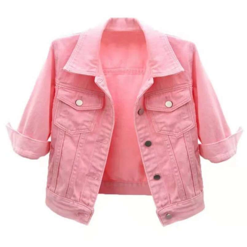 Women Denim Jacket Spring Autumn Short Coat Pink Jean Jackets Casual Yellow Purple Blue Loose Tops Lady Outerwear