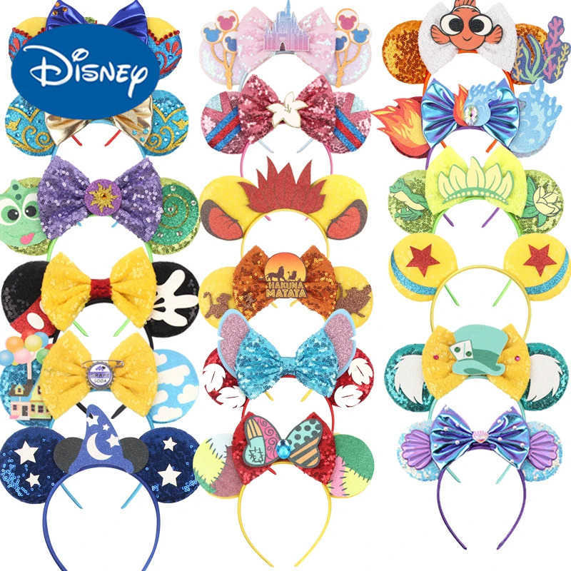 Disney 2024 Latest Mickey Mouse Ear Headbands for Children Adults Festival Parties Glitter Bow Hair for Women Baby Girls Party Hair Accessories Gifts 