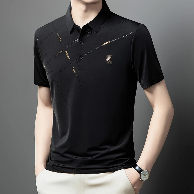 high-quality ice silk vent short sleeved polo shirt mens top summer embroidered casual business Paul T-shirt 250422
