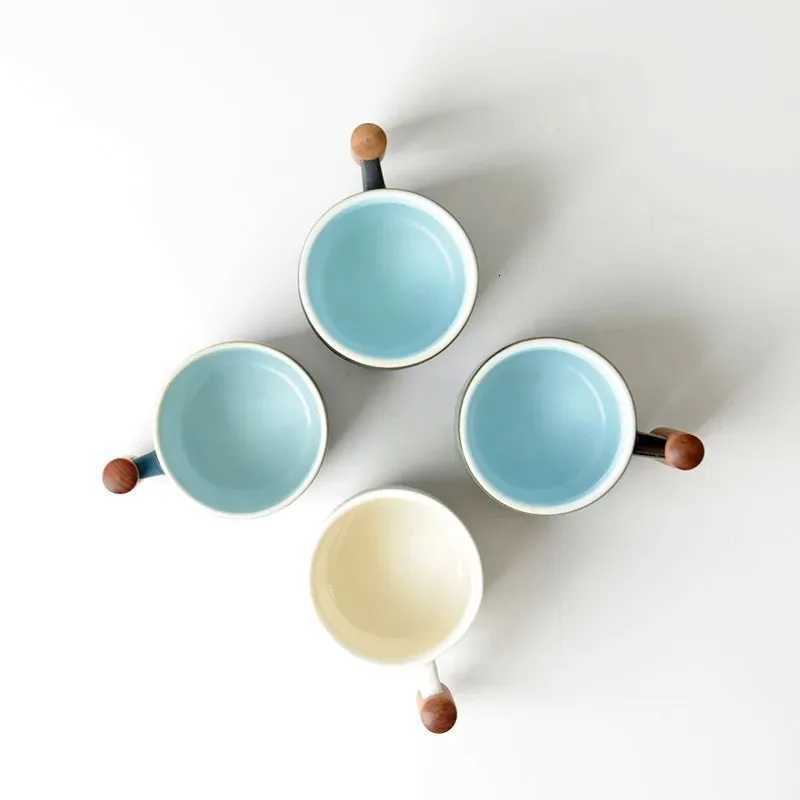 Ceramic retro coffee cup tea cup wooden handle coffee cup birthday gift Y251125