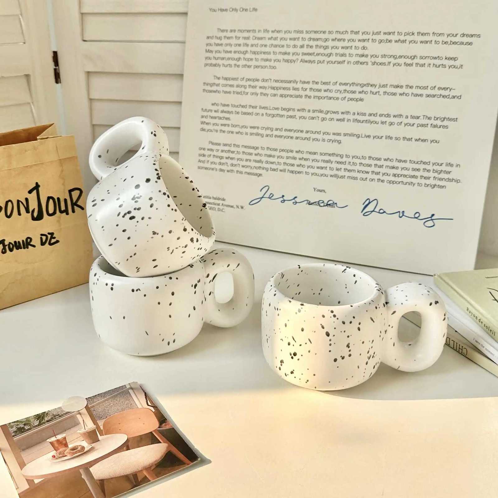 400ml Splash Ink Style Mug Underglaze Colour Retro Fat Handle Nordic Simple Couple Ceramic Mugs Female Dormitory Water Cup Y251125