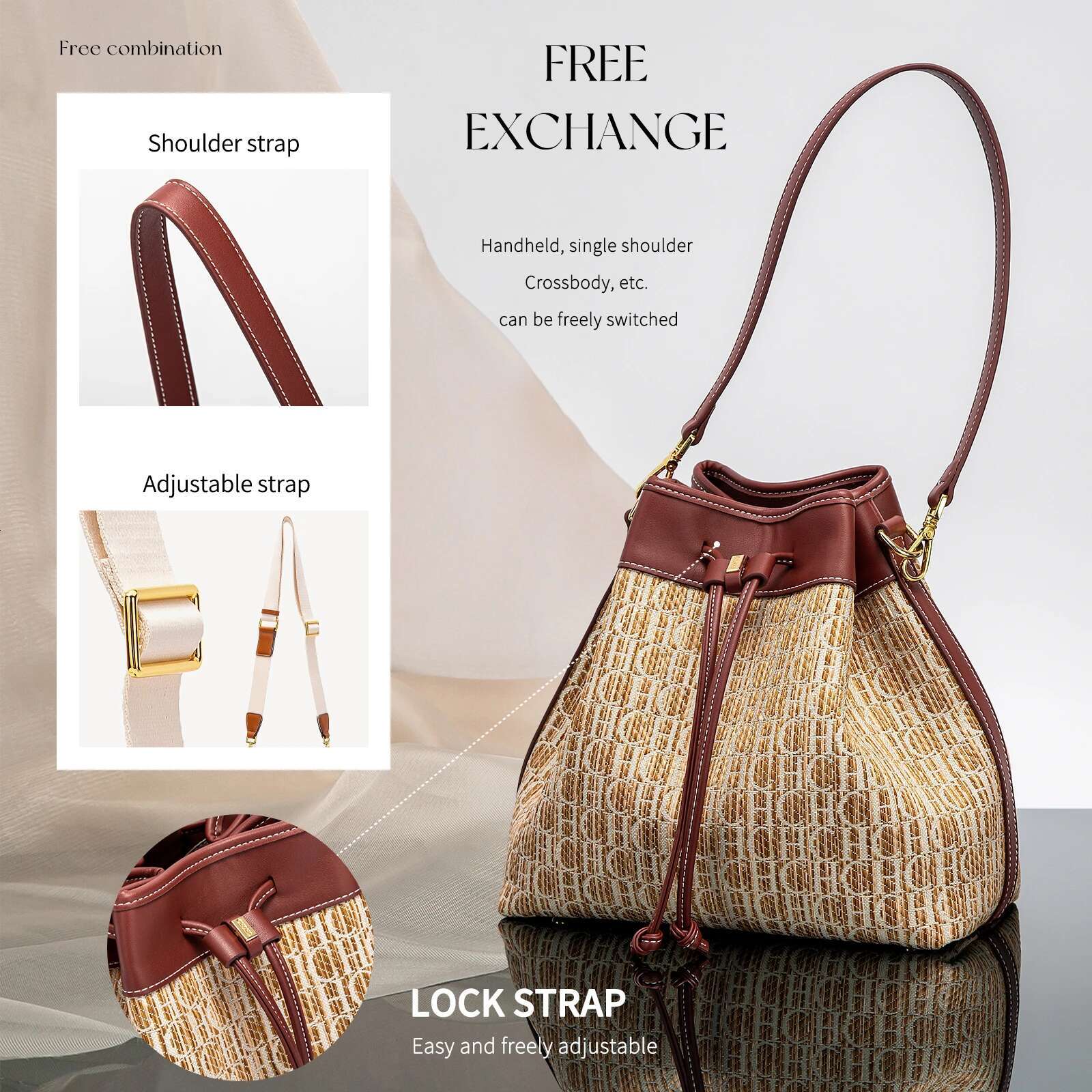 CHCH Women's Top Handbag New Knitted Texture Drawstring Large Capacity Dual Use Travel Shopping Bag