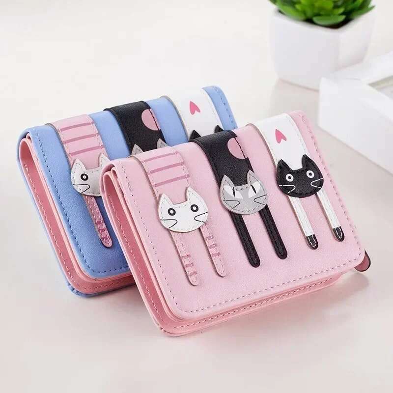 Cute Cat Small Zipper Girl Brand Designed Pu Leather Women Coin Purse Female Card Holder Wallet Billetera