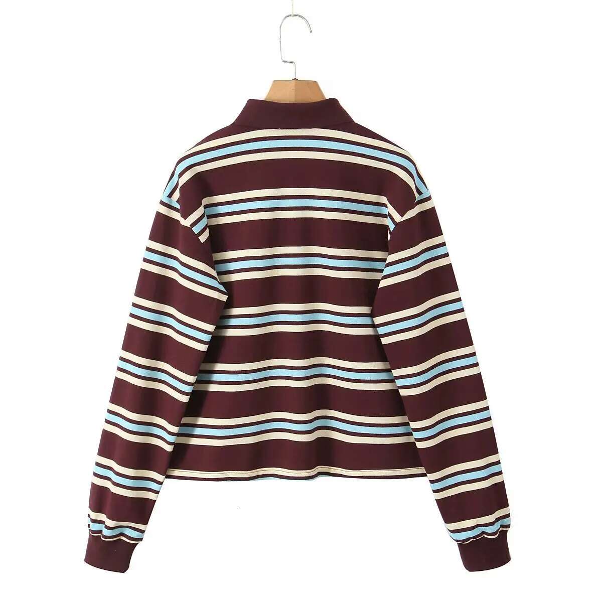 Summer 2025 Woman Long Sleeve Women Striped Vintage Clothes Polo Shirts Mujer Streetwear Casual Tops Brown