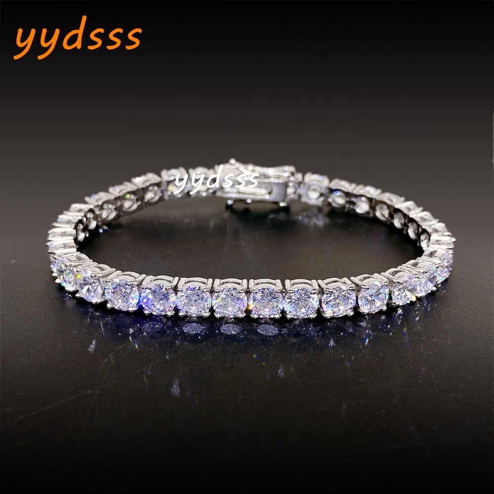 Pass Tester Diamond Hip Hop Bling Jewelry 925 Sterling Silver VV 3.0mm Moissanite Tennis Chain Bracelet