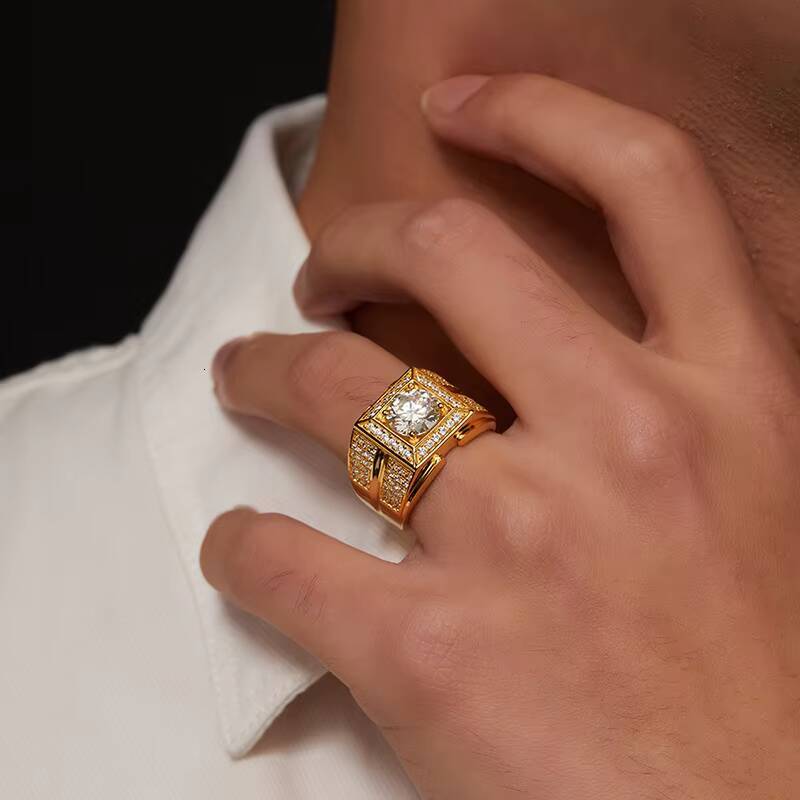 Square Moissanite Hip Hop Ring S925 Silver Plated 18K Gold D Color VVS for Men Statement Street Style Jewelry Ring