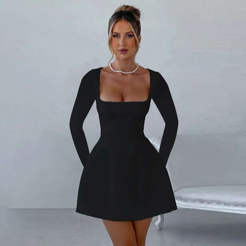 Dongdumaoyi Townlike Elegant Waist Wrap A Line Dress Women Mini Autumn Winter Nightclub Sexy Party Dresses
