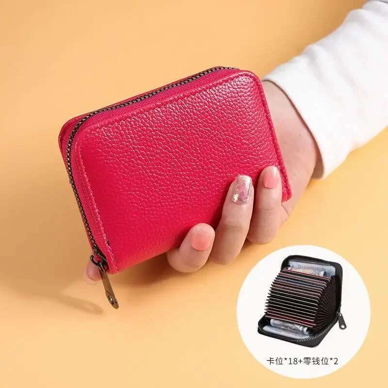 Multi Slot Holder Vintage Small Women Men Business Bank Credit Card Bag Male Coin Pouch Solid Leather Zipper Wallet