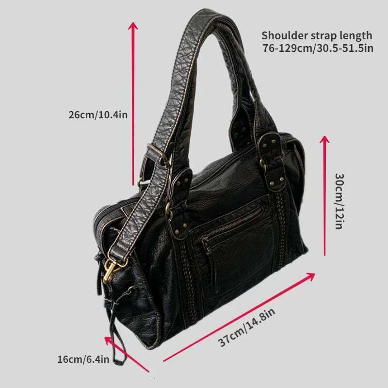 Y2k Spicy Girl One Shoulder Crossbody Vintage Washed Leather Motorcycle Large Capacity Bag