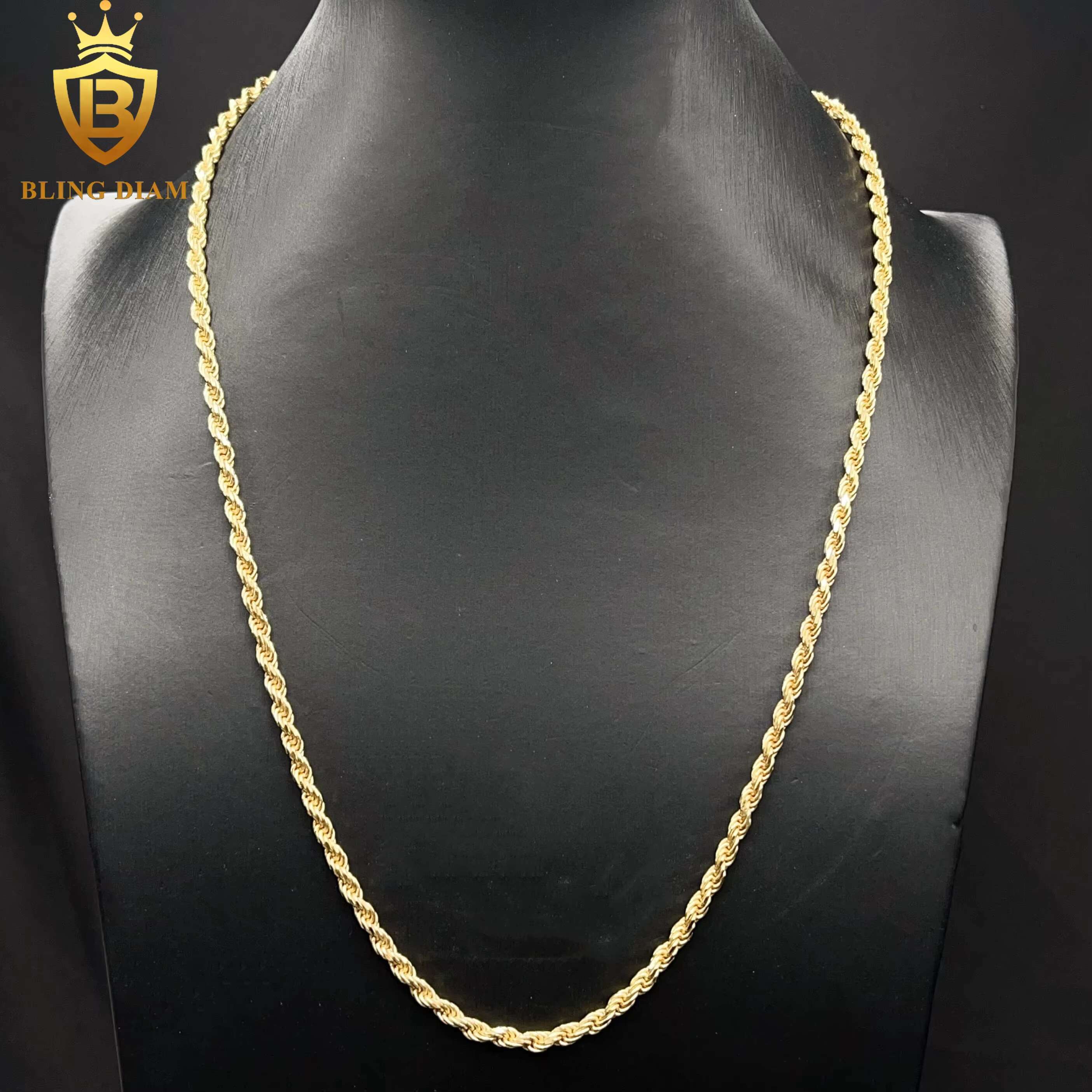 Wholesale 1.9mm-3.3mm Hip Hop Jewelry 925 Silver 14k 18K Gold Plated Franco Mens Rope Chain Necklace