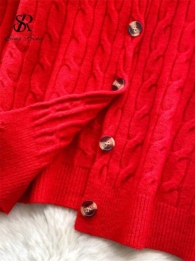 SINGREINY Female Autumn Christmas Sweater Soft O Neck Long Sleeve Buttons Simple Tops Twist Drill 2025 Warm Knitting CardiganT251125