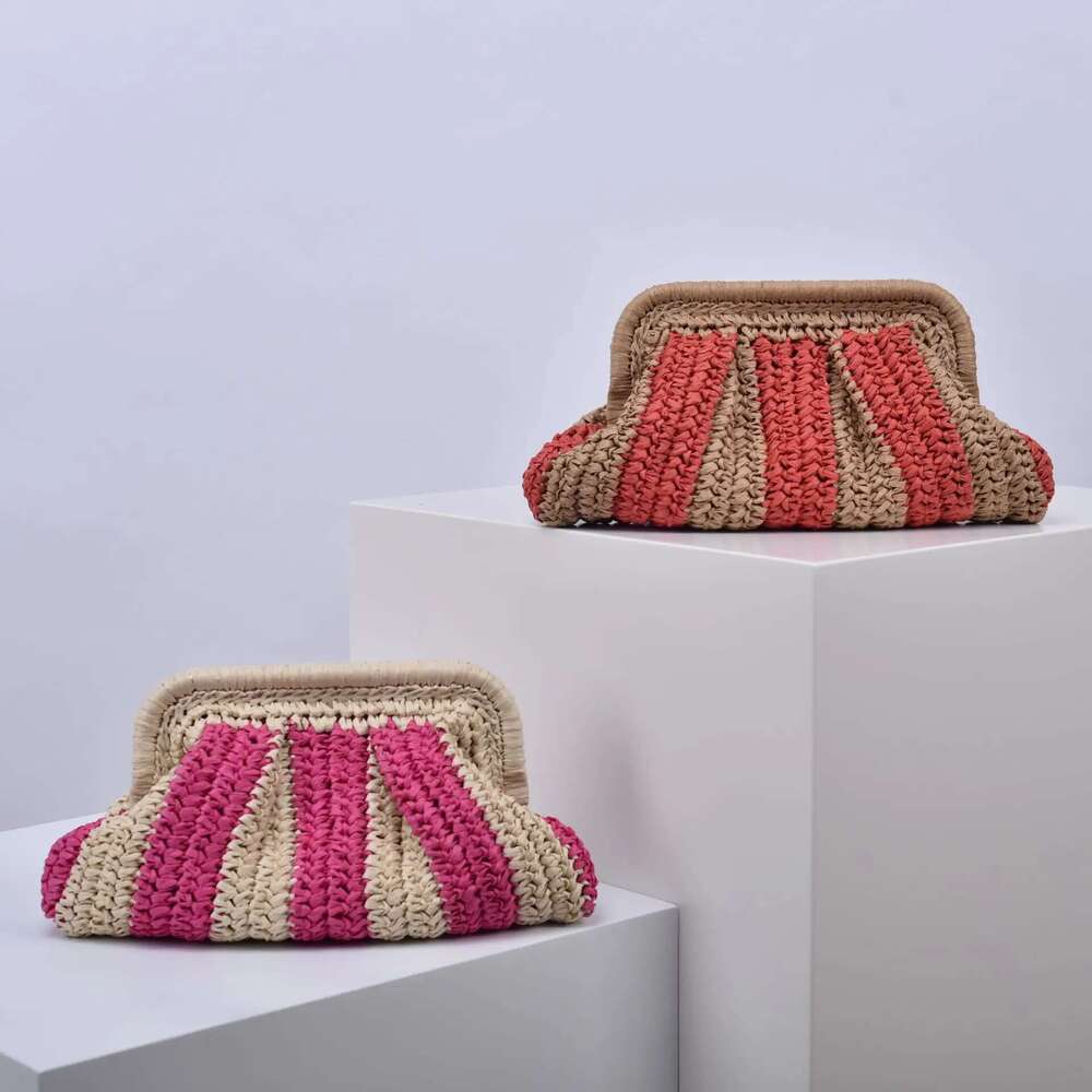 Designer Bag 2025 Fashion Striped Straw Clutch Casaul Shell Paper Woven Women Shoulder Crossbody Bags Handmade Summer Beach Bag 2024Bali Purse Luxury 