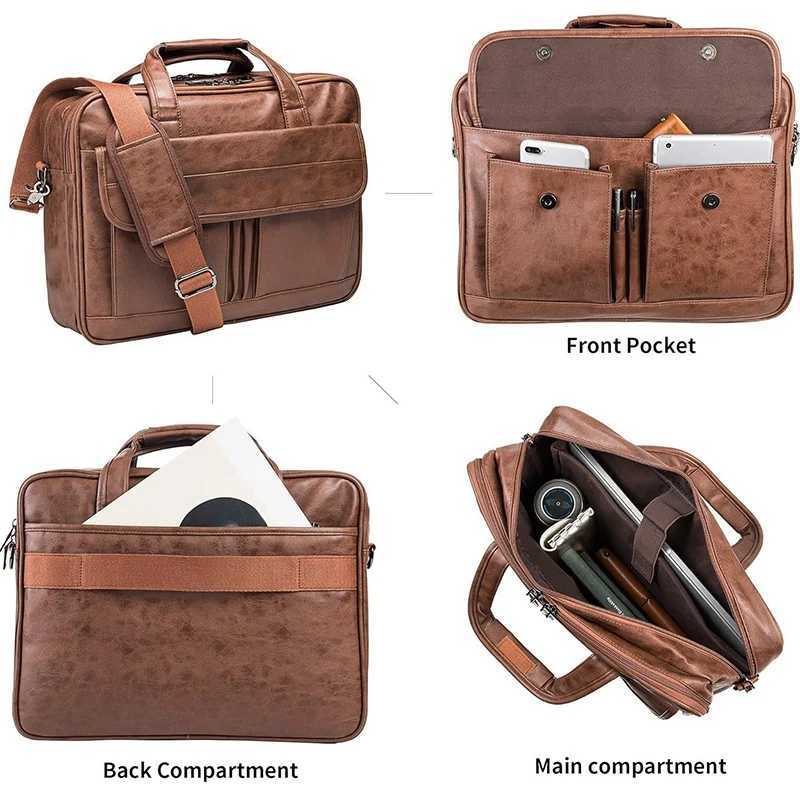 Mens Business Briefcase Multifunction 16 Inch Laptop Bag PU Retro Messenger Shoulder Pack Large Capacity Office Crossbody BagsT251125