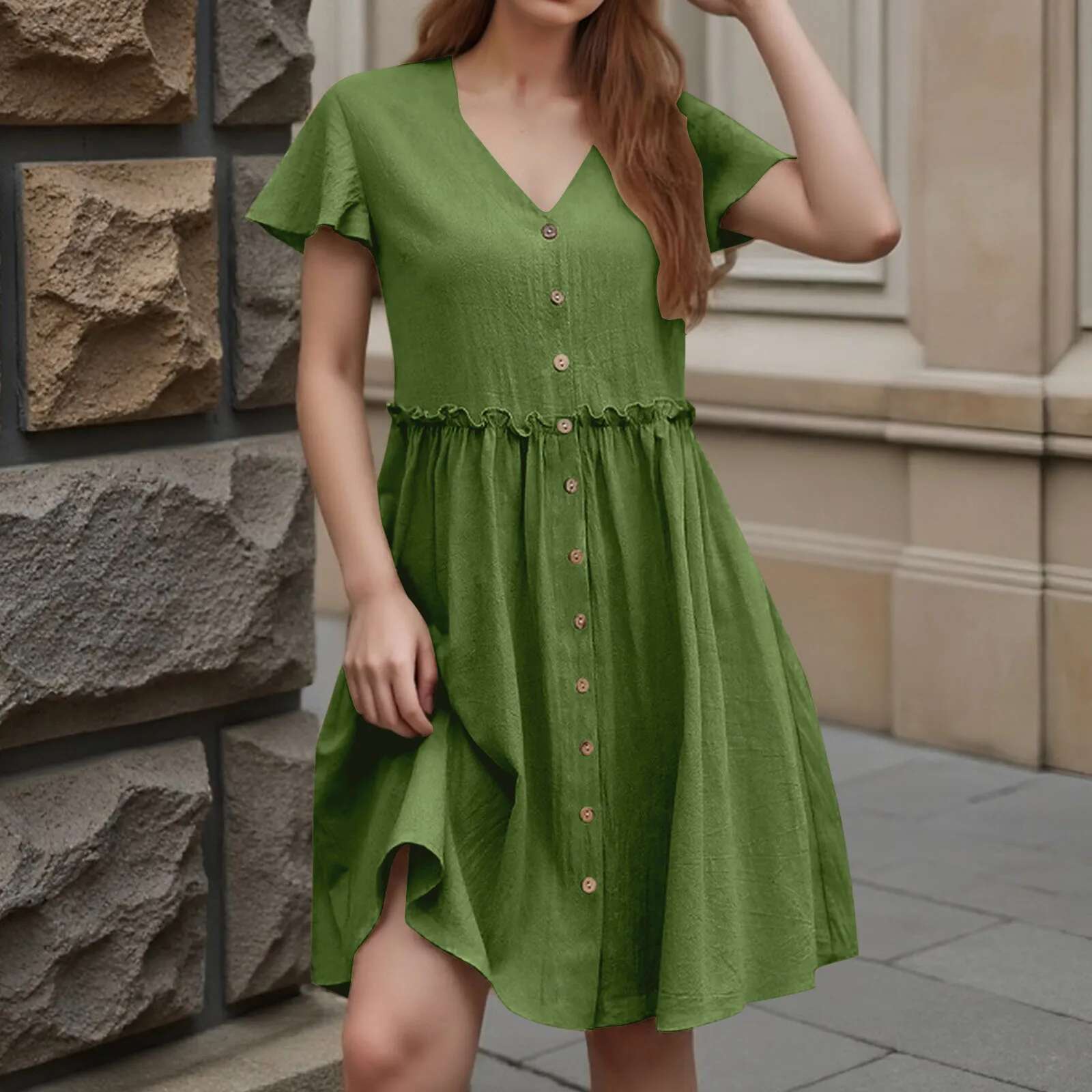 Dongdumaoyi New Spring Summer Women Mini Dresses Fashion V Neck Ruffled Short Sleeve Dress Holiday Style Ladies Casual