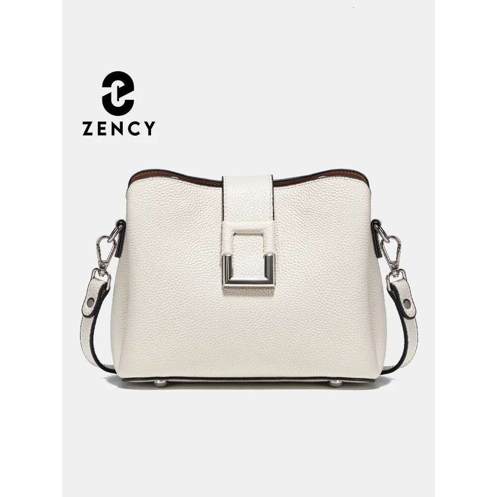 Zency Genuine Leather White Designer Noble Shopper Shoulder Commuter Large Handbag Women Tote Bucket Cross Body Bag