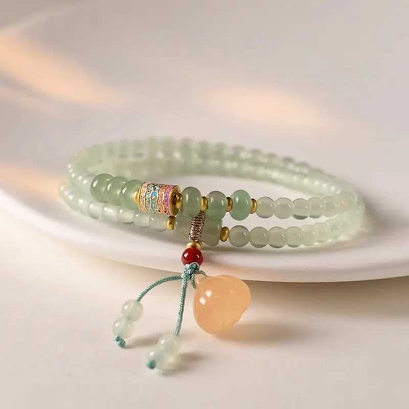 Natural Dongling Jade Bracelet Red Agate Glaze Lotus Pot Jade Beaded Chinese Jewelry Pray Lucky Bamboo Amulet Bless Hand String J251125