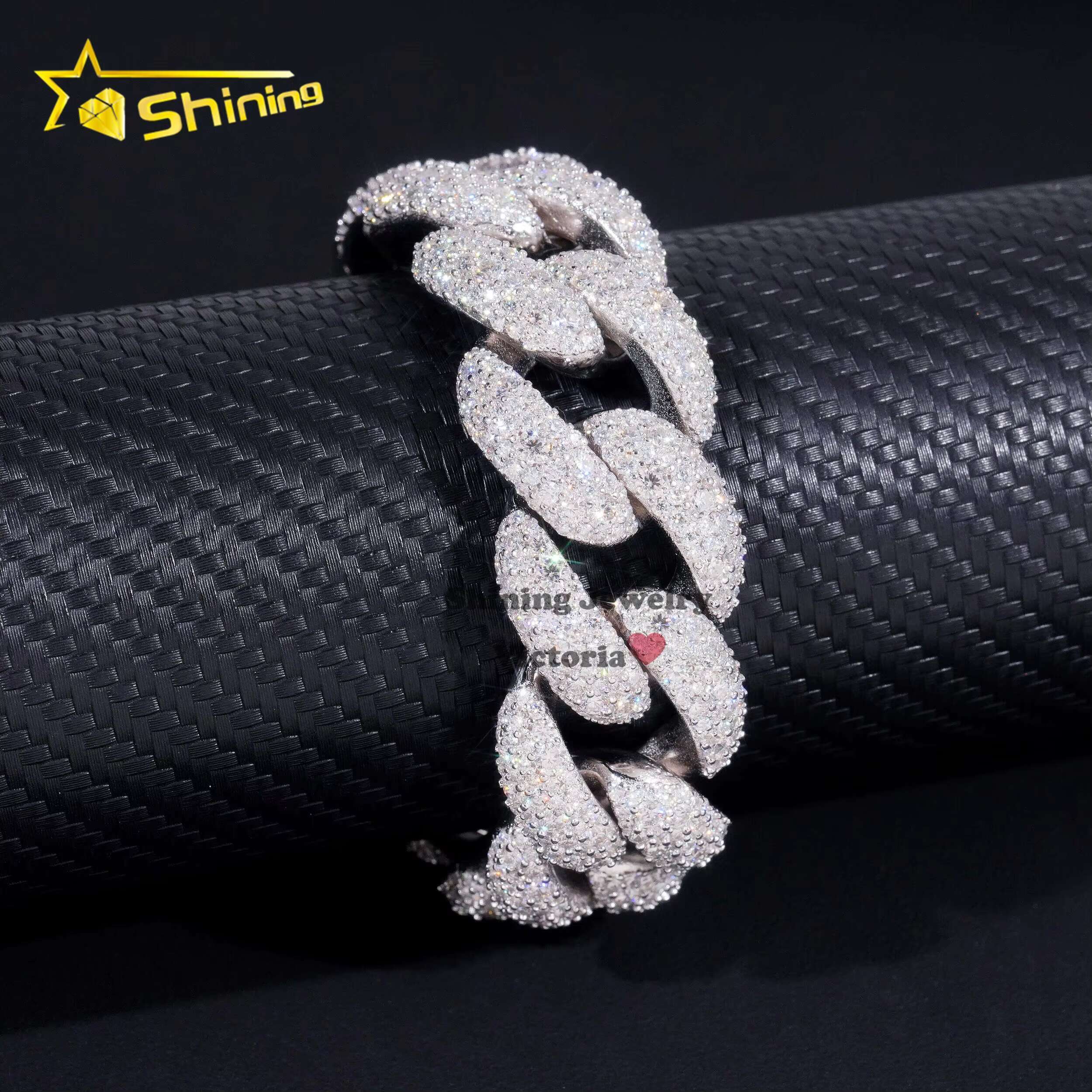 Luxury Hip Hop Style Jewelry Custom Lack 925 Silver White Gold Plated 23MM Moissanite Diamond Cuban Link Bracelet Mens