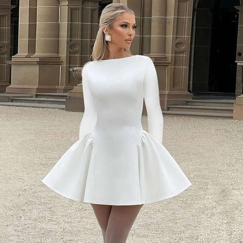 Dongdumaoyi Townlike Waist Wrap Pleated A Line Dress Women Mini Autumn Winter Backless Nightclub Sexy Party Dresses