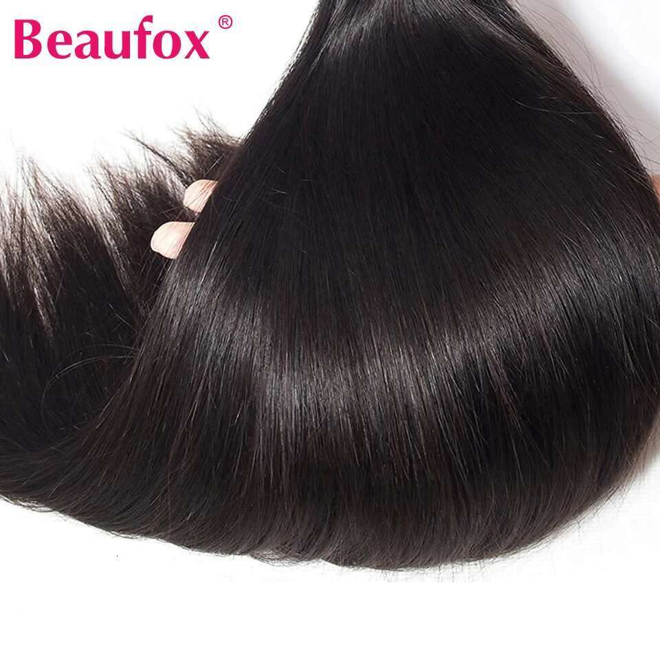 Beaufox Peruvian 3 Virgin Straight Human Bundles With Closure Natural Black Hair Extensions