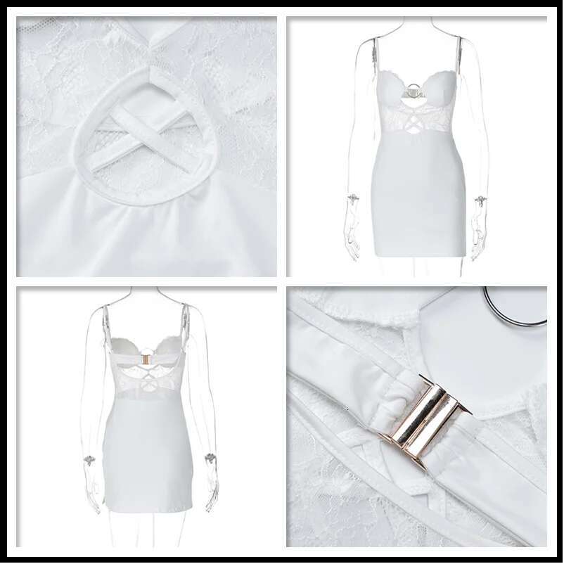 Dongdumaoyi Townlike Hollow Out Lace Patchwork Slim Bodycon Dress Women Spaghetti Strap Mini Summer Backless Sexy Party Dresses