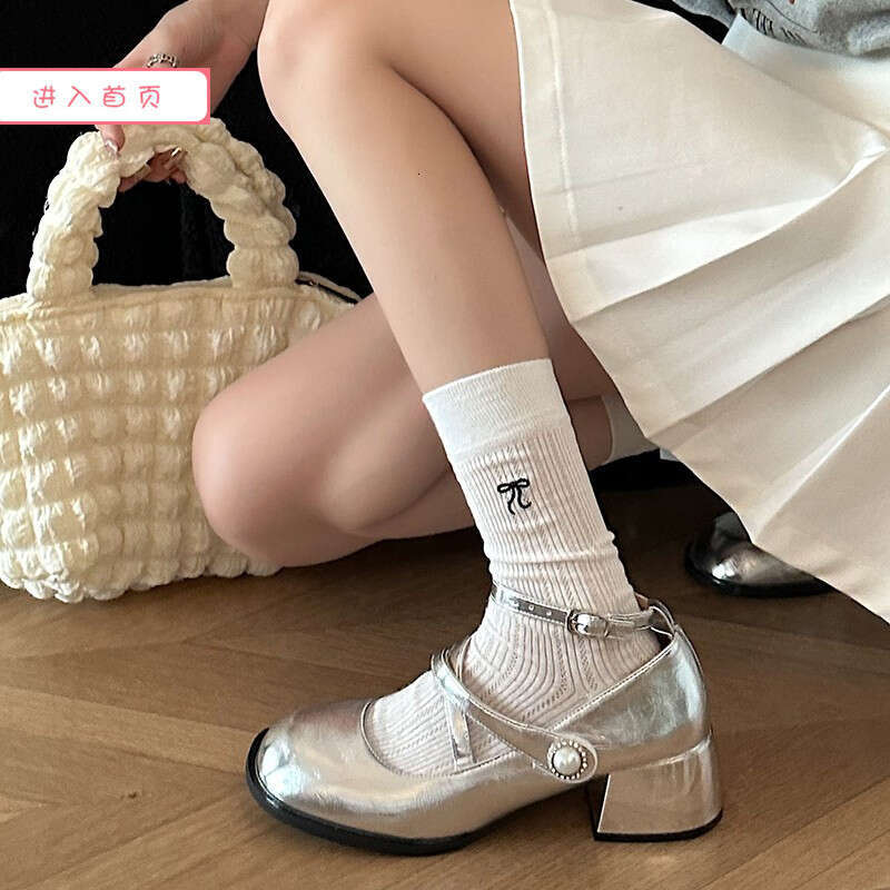 Silver French single shoe square toe Mary Jane college style small leather shoes, elegant