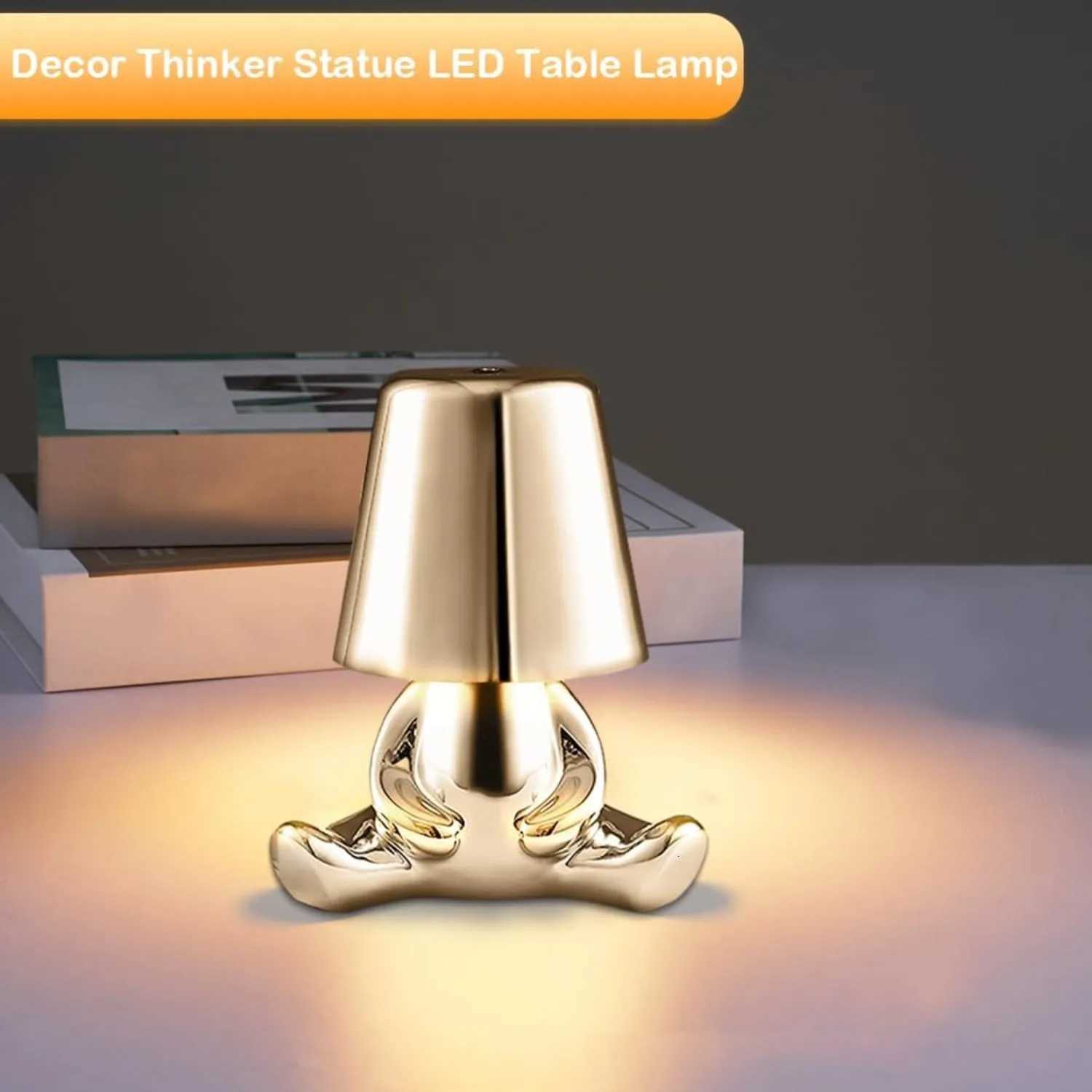 Bedside Touch Control Table Lamp Creative Little Silver Man Decorative Thinker Statue LED Desk Lamp USB Charging 3 Level BrighM251125