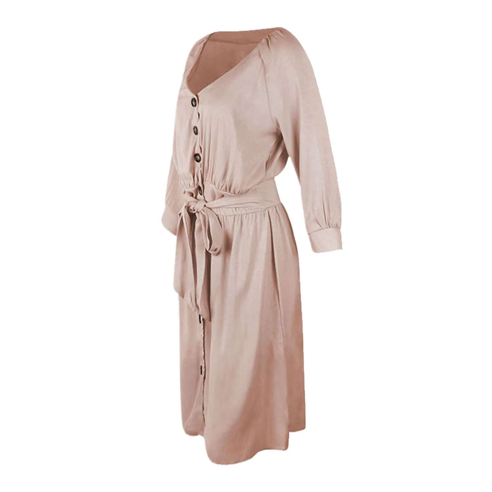 Dongdumaoyi Spring Summer New Dresses Women S Clothing Solid Color Fashion Sexy V Neck Long Single Breasted Dress Vestidos