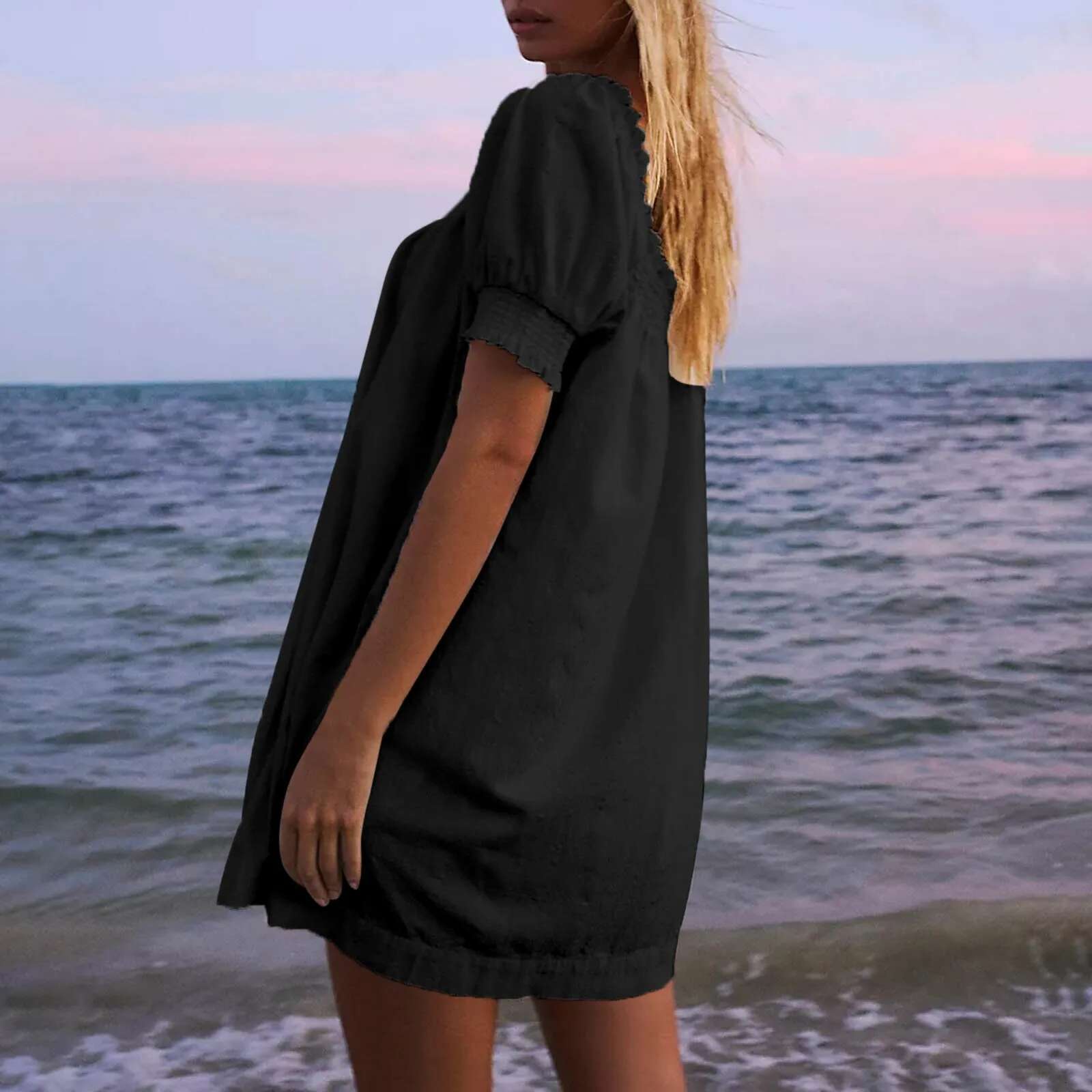 Dongdumaoyi Womens Summer White Mini Dress A Line Beach Sleeveless Casual Loose With Pockets Vestidos Femme Robe
