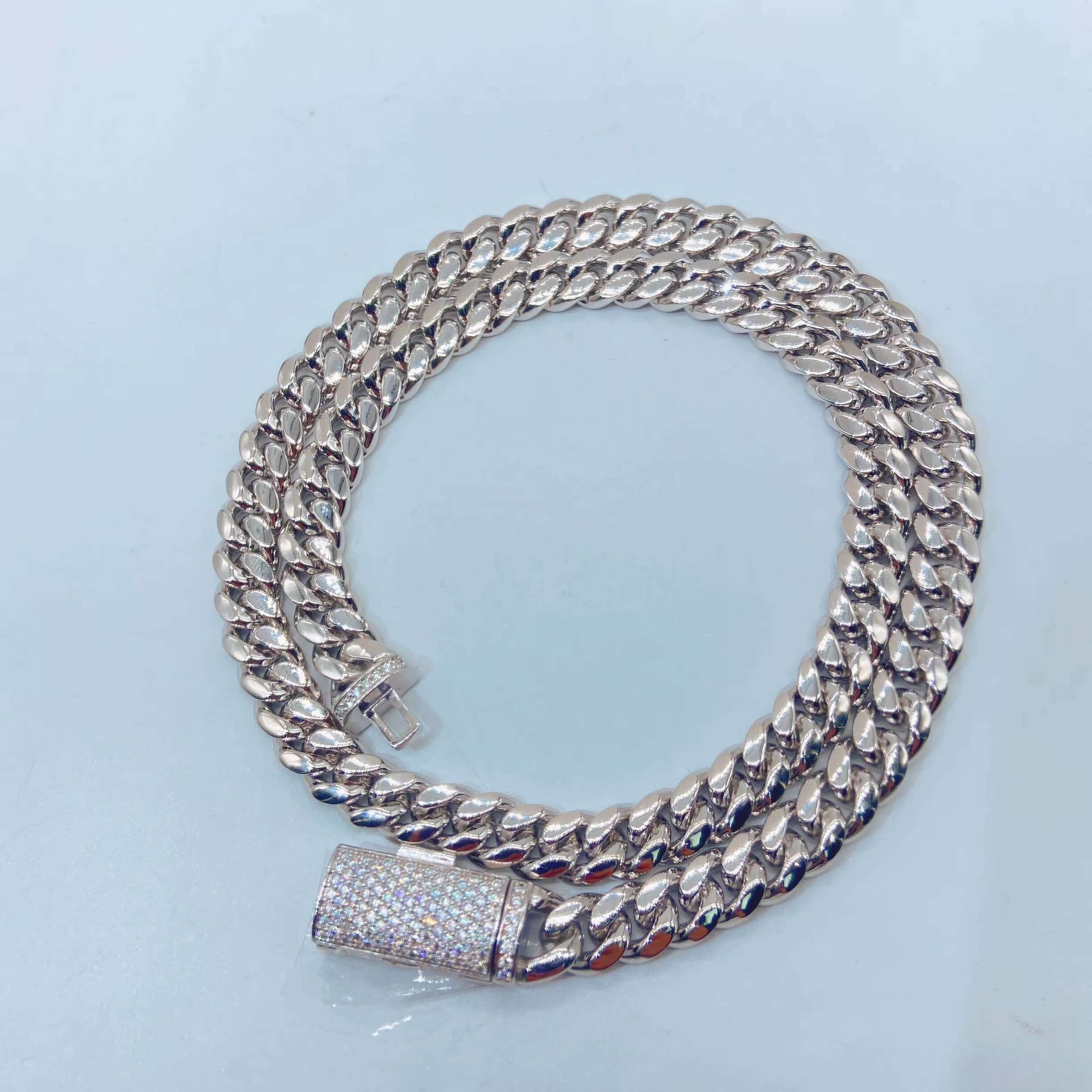 Ready to Ship Moissanite Clasp Lock 8MM Cuban Miami Link Sterling Silver 925 Chain Necklace