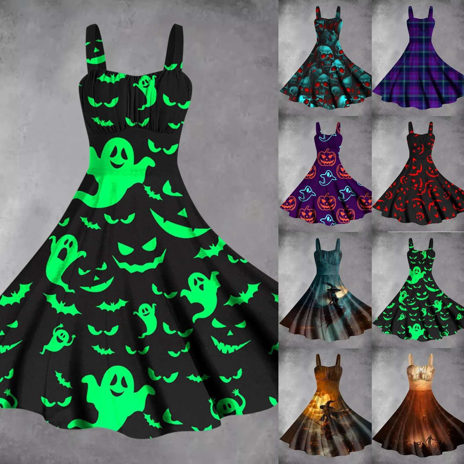 Dongdumaoyi Gothic Skull Print Halloween Dress For Women Vintage S Sexy Straps Rockabilly Robe Costumes