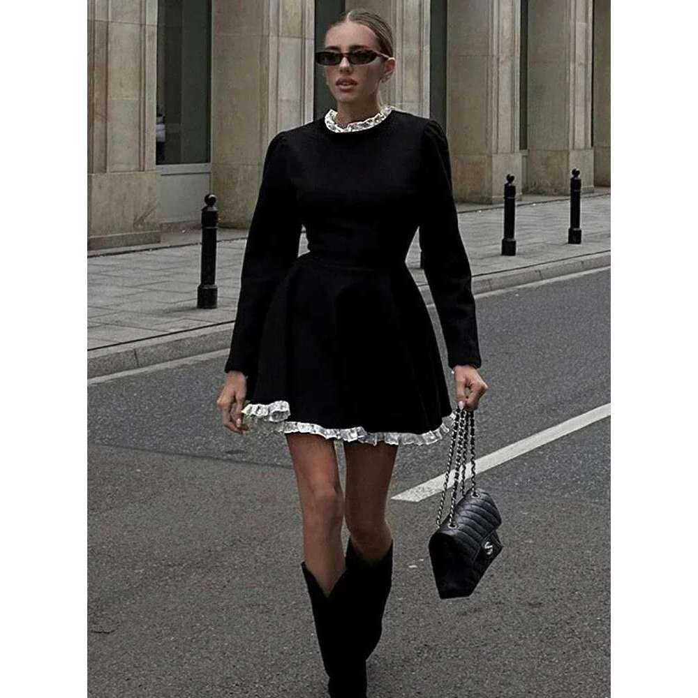 Splice Lace Mini For Women High Waist Slim Elegant Dresses Femme Wedding Retro Temperament Dress Womens Clothes New